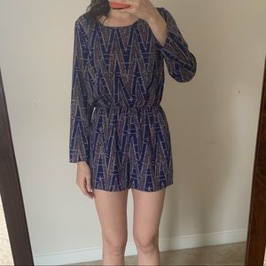 Chevron patterned navy romper